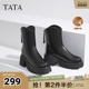 Tata他她弹力小V靴休闲厚底短靴女靴子气质通勤时装 靴秋CCN01DZ4
