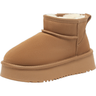 百思图奥莱冬季新款商场同款简约休闲雪地靴厚底女短靴LD520DD3