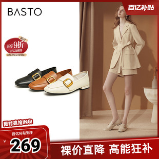 粗跟单鞋 简约复古金属扣乐福鞋 KC529CA3 新款 百思图奥莱秋季