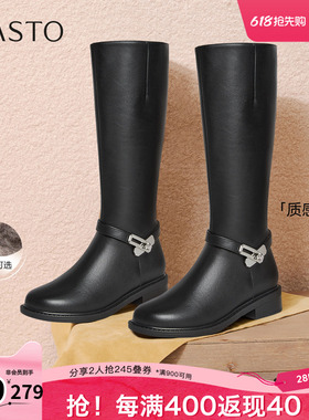 百思图秋冬季新款骑士靴简约时尚通勤高筒女长靴K5131DG5