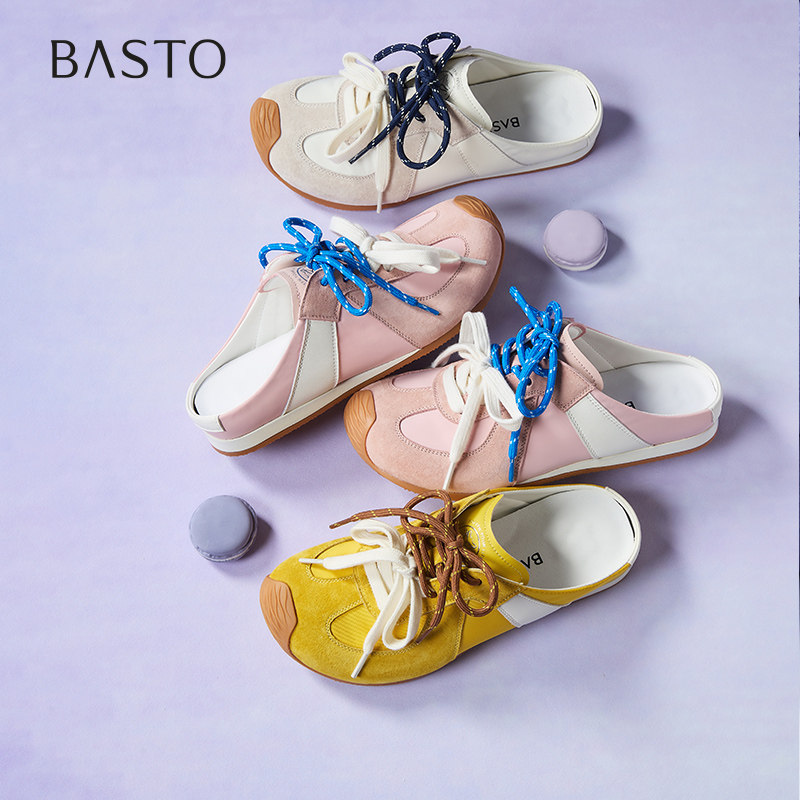 百思图夏季新款时尚复古运动百搭休闲穆勒拖厚底女拖鞋E5609BH5