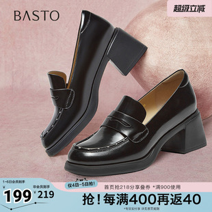 粗跟女单鞋 百思图春季 A3212AA5 通勤百搭乐福鞋 时尚 新款 商场同款