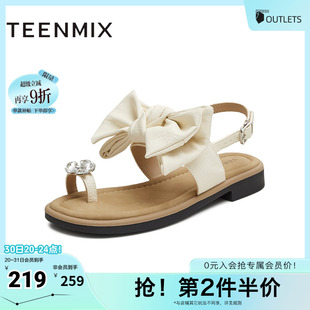 天美意2025夏新款 KT099BL5 条带凉鞋 蝴蝶结百搭纯色女休闲凉鞋