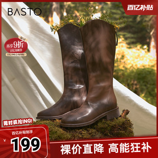 简约时装 商场同款 靴粗跟女长靴MD101DG3 新款 百思图奥莱冬季