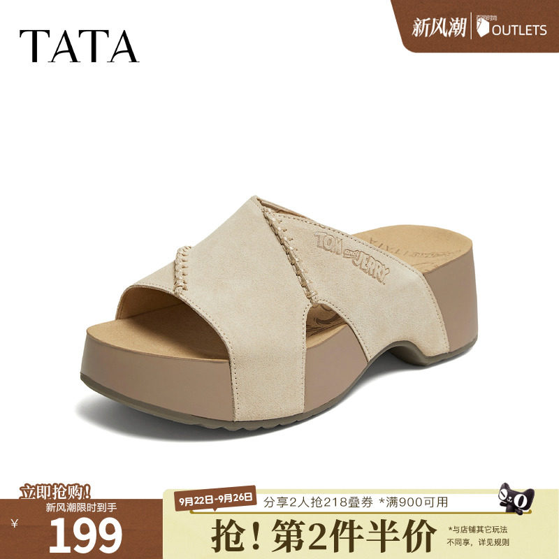 TATA他她猫和老鼠联名小海豚女鞋厚底勃肯鞋外穿拖鞋凉鞋CML07BT6图片