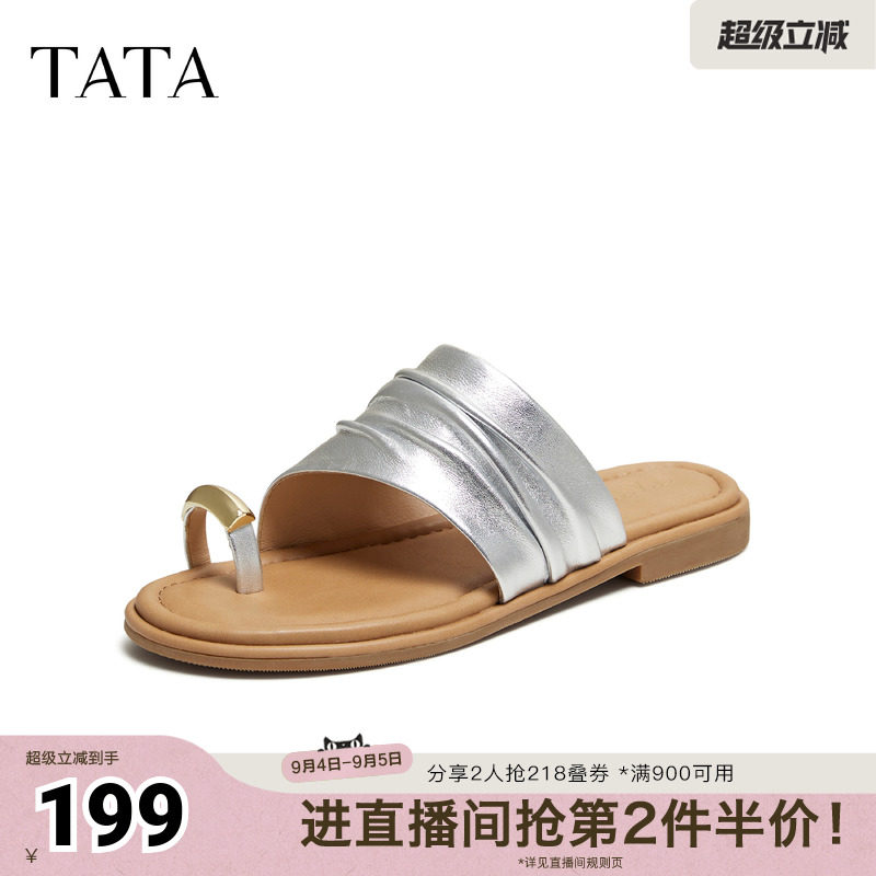 TATA他她分趾鞋拖女外穿时尚平底凉拖鞋女假日夹趾拖鞋2026夏新款图片