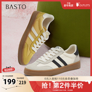 平跟圆头女休闲鞋 简约户外运动德训鞋 V2508AM5 新款 百思图2025春季