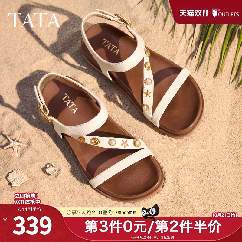 TATA他她小金贝女鞋夏季款外穿女鞋时尚百搭沙滩休闲凉鞋7GNC2BL6