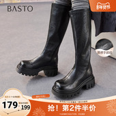 百思图2025冬季 潮流粗跟女长靴F6013DG5 骑士靴时尚 新款 商场同款