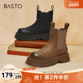 商场同款 百思图奥莱冬季 新款 休闲烟筒靴粗跟女短靴ID155DD3