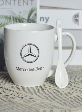 奔驰咖啡杯带勺定制白色大容量高颜值杯子创意个性美式马克杯潮牌