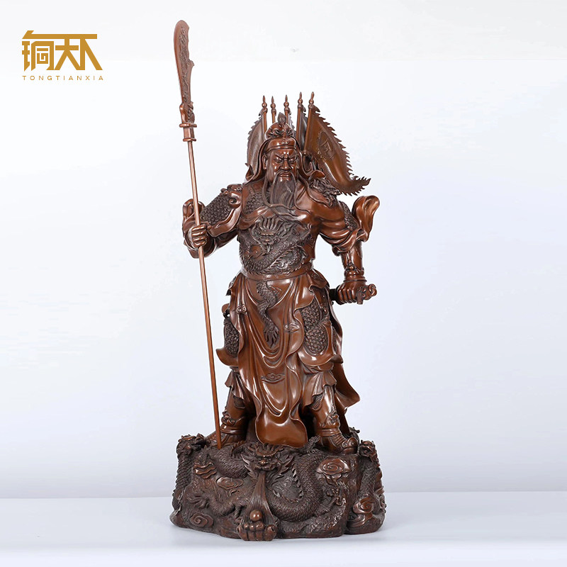 手工工艺紫铜材质九龙关公