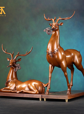 梅花对鹿节日礼品紫铜手工