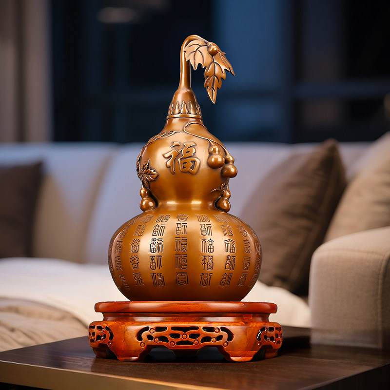 紫铜百福葫芦摆件开盖葫芦家居客厅电视柜办公室桌面装饰礼品