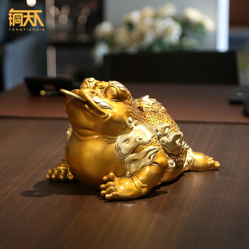 铜金蟾摆件大号三足蟾蜍开业礼品金蝉店铺办公室收银台装饰品_虎窝淘
