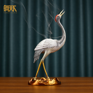 铜仙鹤摆件丹顶鹤龟鹤延年送礼贺寿礼品铜鹤香炉书房办公桌装饰品