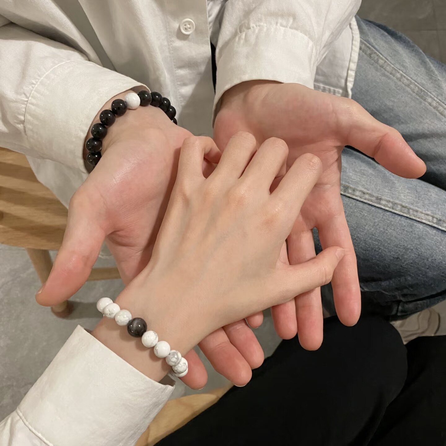 昼夜之星情侣手串银曜石白松石转运珠水晶手链男女送礼物天生一对