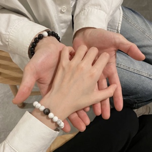 昼夜之星情侣手串银曜石白松石转运珠水晶手链男女送礼物天生一对