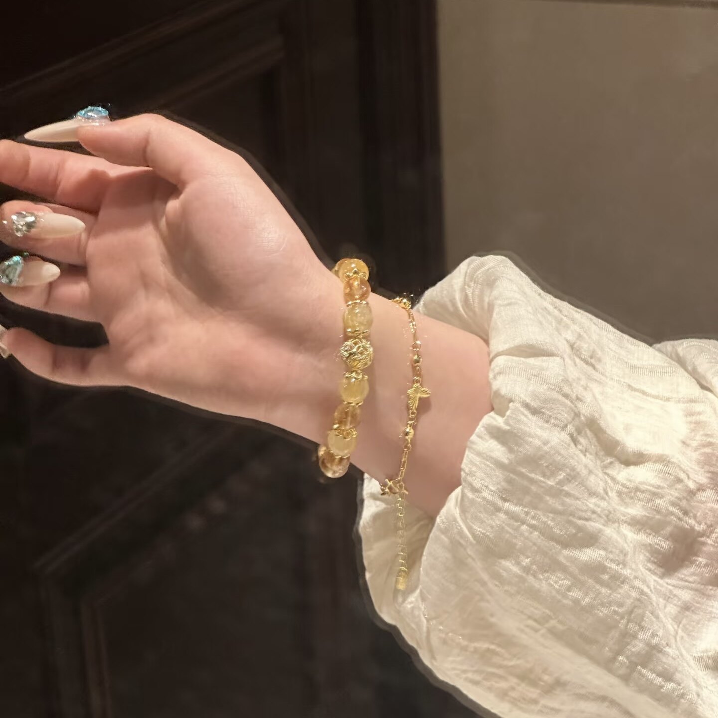 暴富黄水晶手串女天然金发晶转运珠虎眼石招财运聚财轻奢精致手链