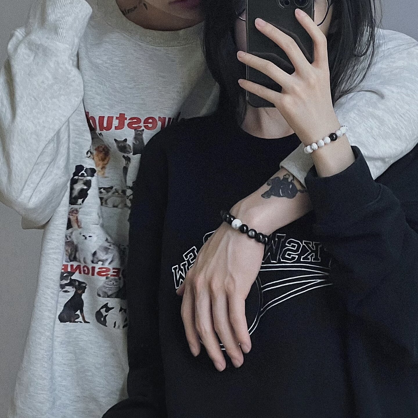 昼夜之星情侣手串银曜石白松石转运珠水晶手链男女送礼物天生一对