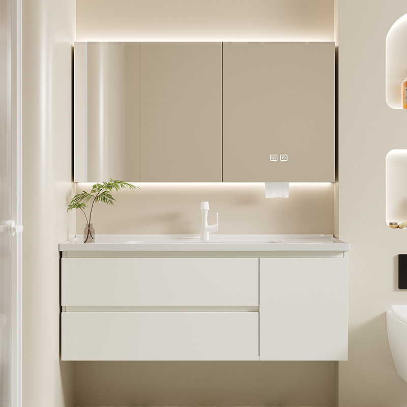 橡木实木浴室柜组合岩板热弯卫生间陶瓷一体触觉技术洁牙液皮带腕