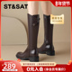 星期六真皮长筒靴棕色靴子女靴2025秋冬新款 黑色长靴骑士靴高筒靴