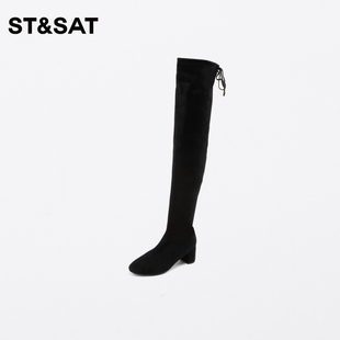 星期六时尚过膝长靴优雅时装靴冬季新品方粗跟女靴SS34117545