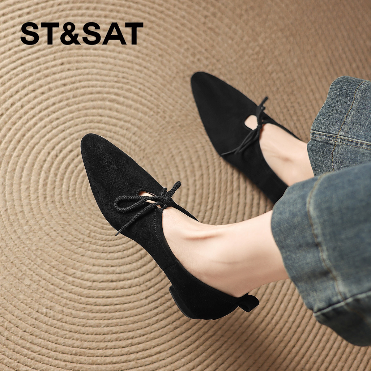 星期六尖头单鞋女黑色2026新款春季深口绒面乐福小皮鞋女士妈妈鞋,女鞋,深口单鞋,淘宝优惠券,粉丝福利购,淘宝优惠卷