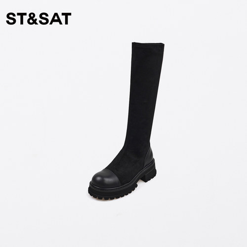 星期六绒面弹力靴长筒靴冬季新品高跟松糕底女靴SS34117222