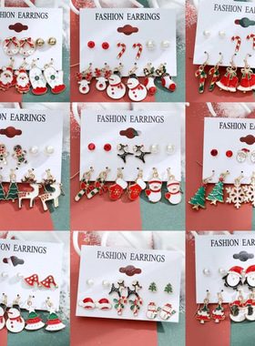 Christmas Snowman Cane Earnail Set Cute Cartoon Elk earrings