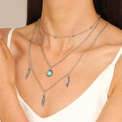 项链 Bohemian jewelry Ethnic style multi-layer leaf necklace