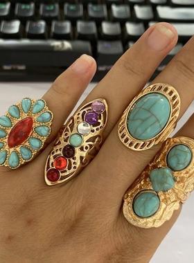欧美绿松石戒指时尚关节民族风格