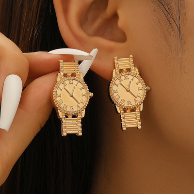 耳环female Fashion watch earrings street gold watch earrings
