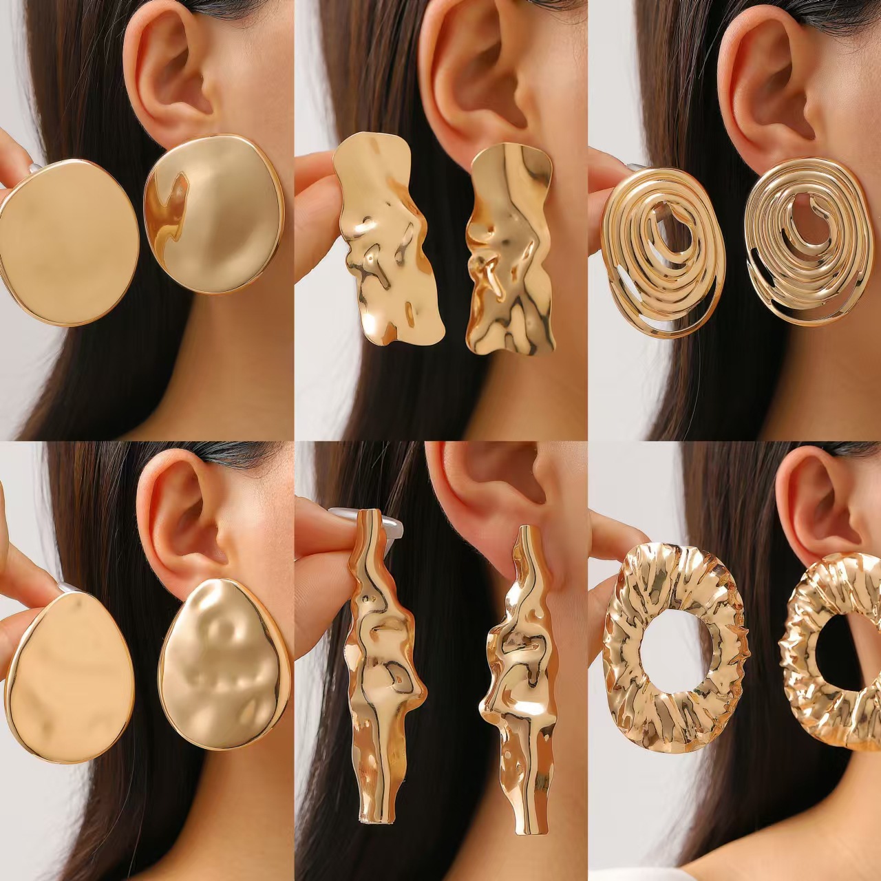 Irregular folds exaggerated heart-shaped oval earrings耳钉