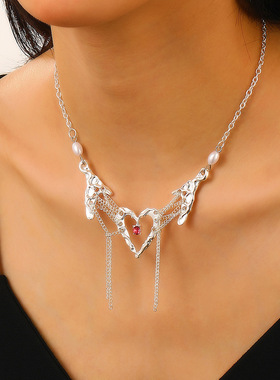 necklace female heart tassel chain collarbone chain链条项链