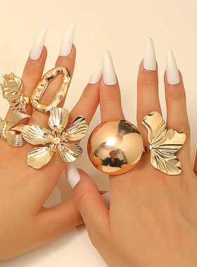 girl Exaggerated atmospheric finger rings Flower Female Ring