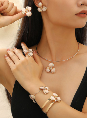 Exaggerated women Flower earrings necklace ring bracelet set