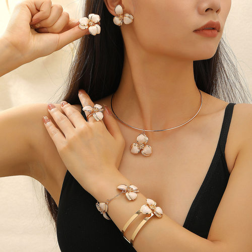 Exaggerated women Flower earrings necklace ring bracelet set