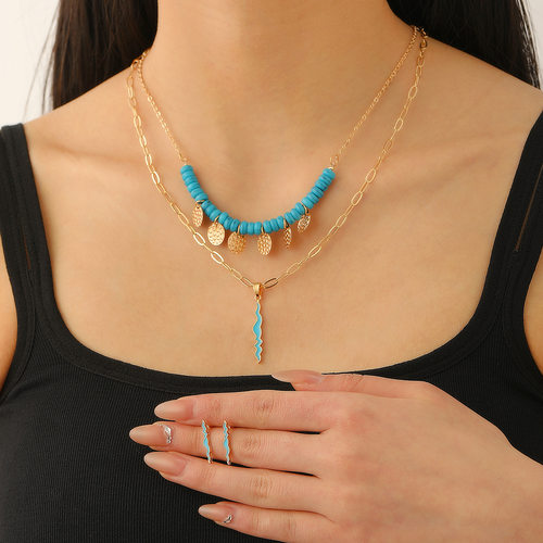 New Stone Bead Necklace Fashion Clavicle Chain Earnail Set