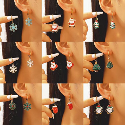 Christmas Earrings Snowflakes Tree Santa Claus stud Jewelry