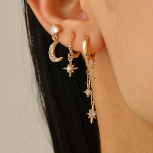 女耳环punk rock New Asymmetric Earrings 3-Piece Set Fashion