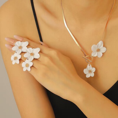 Women's Fashion Flower Pendant Necklace Earring bracelet Set