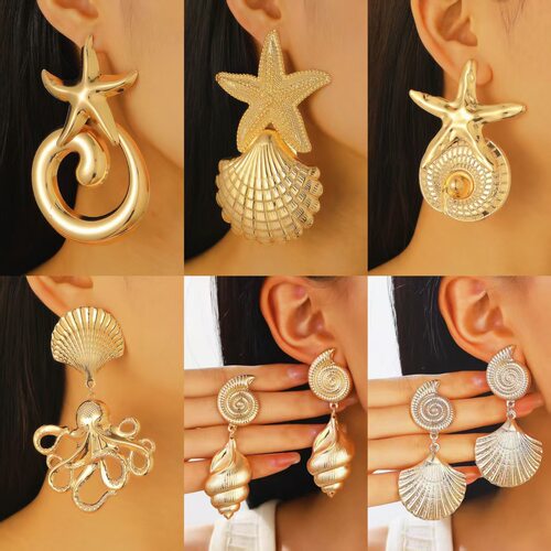 earrings Sea Star Conch Jewelry Female exaggerated Ear Nails