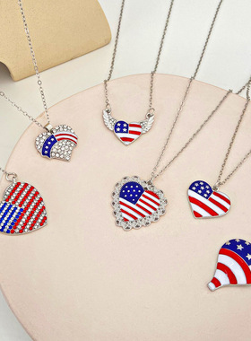 American Independence Day simple necklace with diamond wing