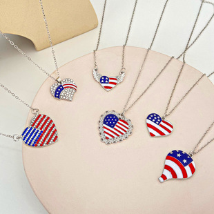 American Independence Day simple necklace with diamond wing