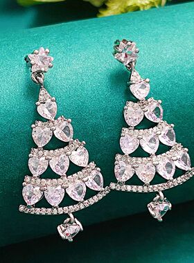 圣诞树耳环女 Elegance Diamond Christmas tree earrings women