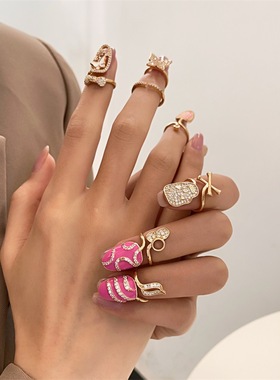 women Creative oval diamond personalized Pink nail ring指戒