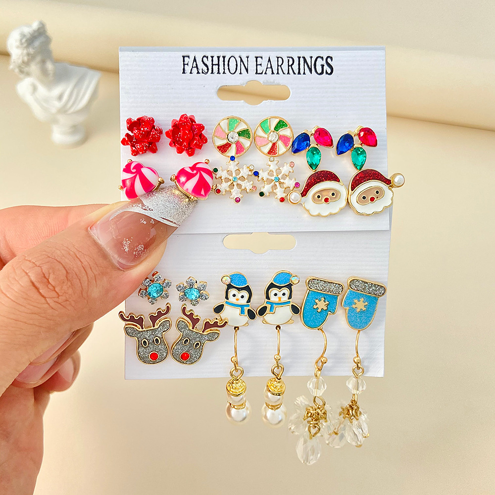 Christmas Snowflake Santa Claus Earnail Set Earrings Cute 饰