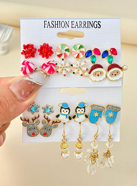 Christmas Snowflake Santa Claus Earnail Set Earrings Cute 饰