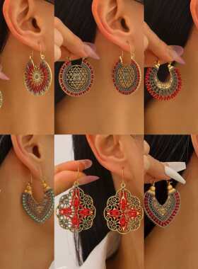 New ethnic style retro bohemian hollow Earrings women 女耳环